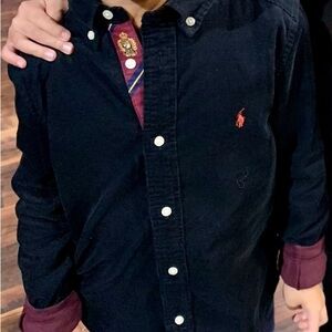 Ralph Lauren Boy’s Deep Blue and Burgundy Button Down Shirt Velvety Luxury